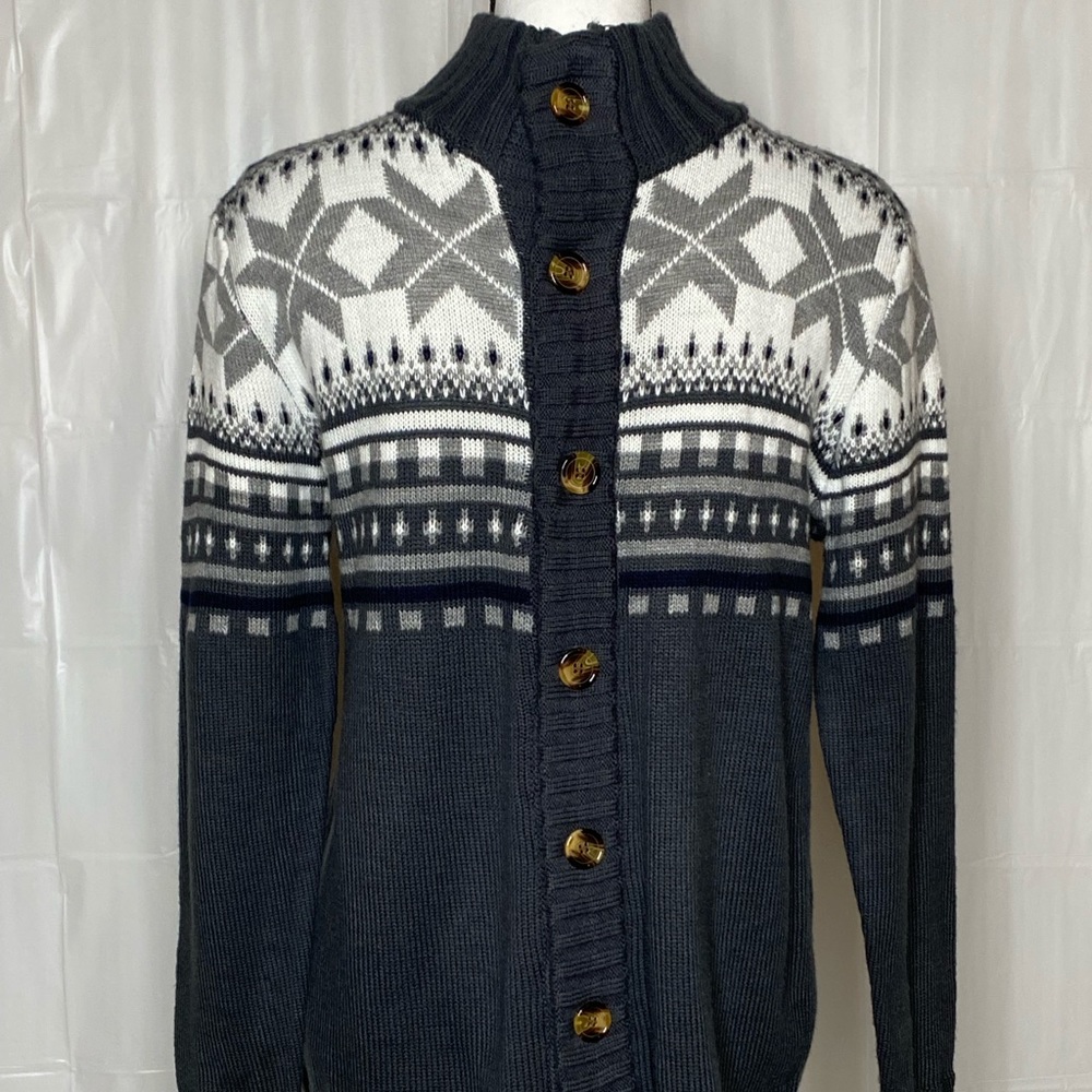 Men's ZYFG free Cardigan Sweater Blue Snowflake Icelandic Size Medium